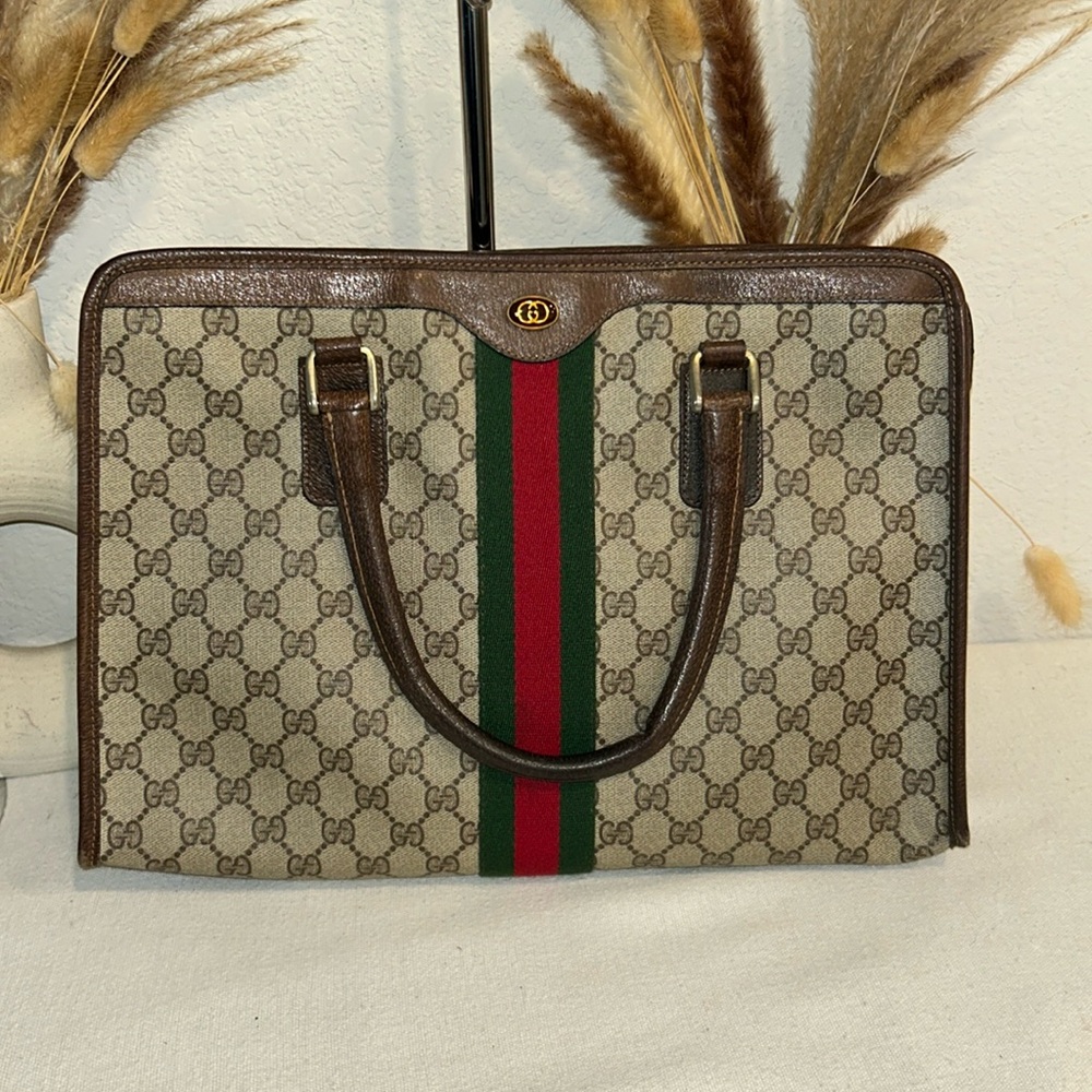 Authentic Gucci gg-canvas-web-sherry-line-hand-bag-beige-red-green unisex